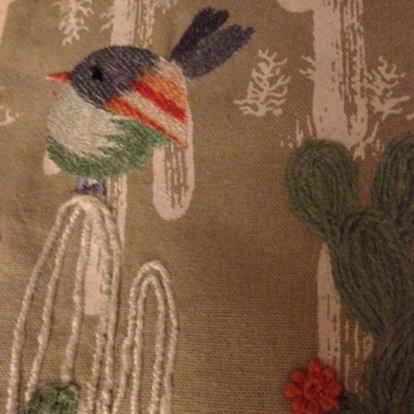 Embroidered on print -Cactus and bird tea towel - Picture 2 of 6
